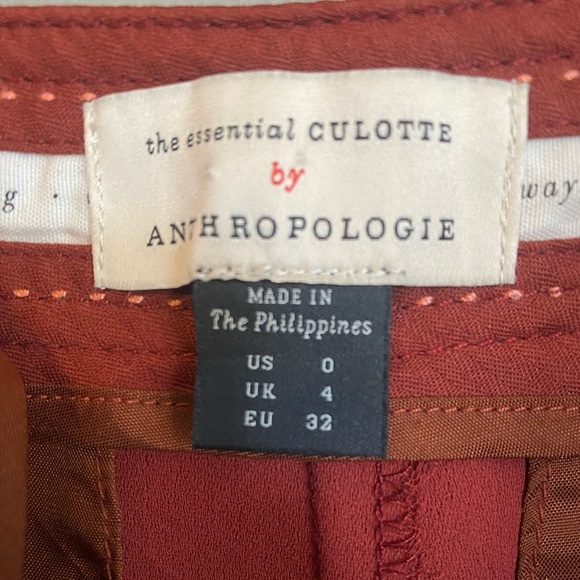 Anthropologie The Essential Culotte Wide Leg Capris Wine Red Size 0 - Picture 10 of 12